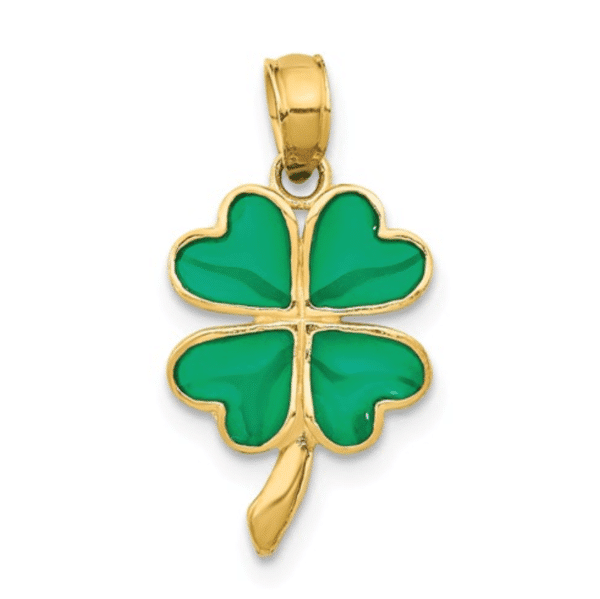 Petite 14K Yellow Gold 4-Leaf Clover Green Enameled Shamrock Pendant