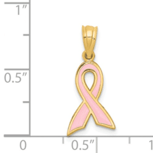 14K Yellow Gold Small/Petite Enameled Breast Cancer Awareness Ribbon Pendant Scale View