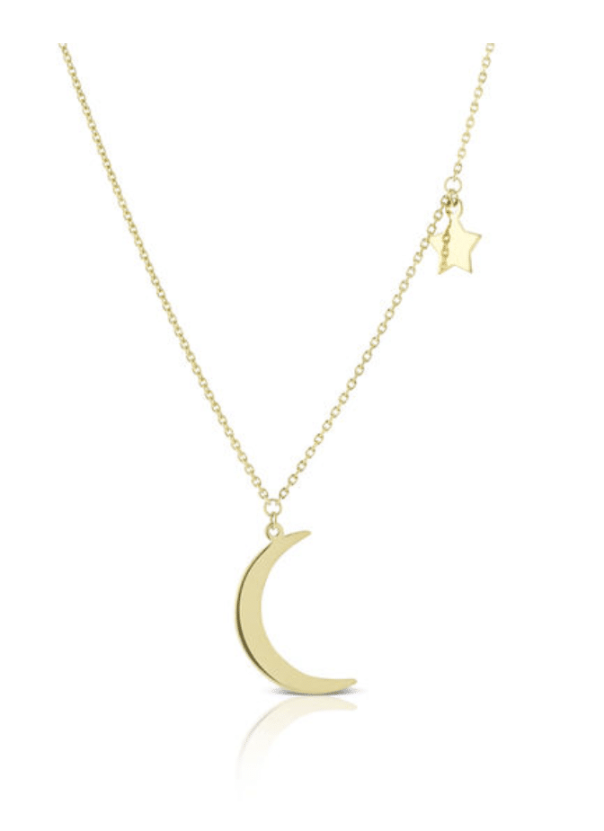14K Yellow Gold Crescent Moon and Star Necklace Set