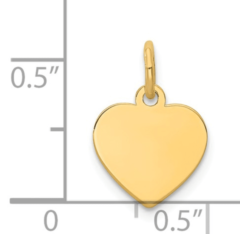 14K Tiffany Heart Yellow Gold Disk Pendant Engrave Engravable Flat Heart Charm Finger Print Custom Customized Love Gifts For Her Scale Image