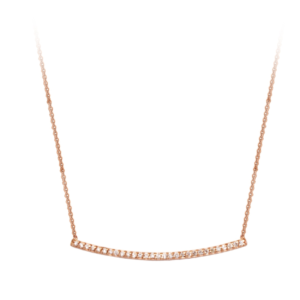 Curved 0.20 carat diamond bar necklace available 14K rose gold in 16" and 18" length