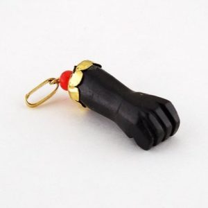 14K Yellow Gold Genuine Azabache Hand Pendant with Red Coral