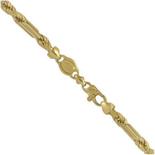 14K Yellow Gold Melano Rope Chain Necklace Bracelet Solid Figaro Rope Fancy Lock