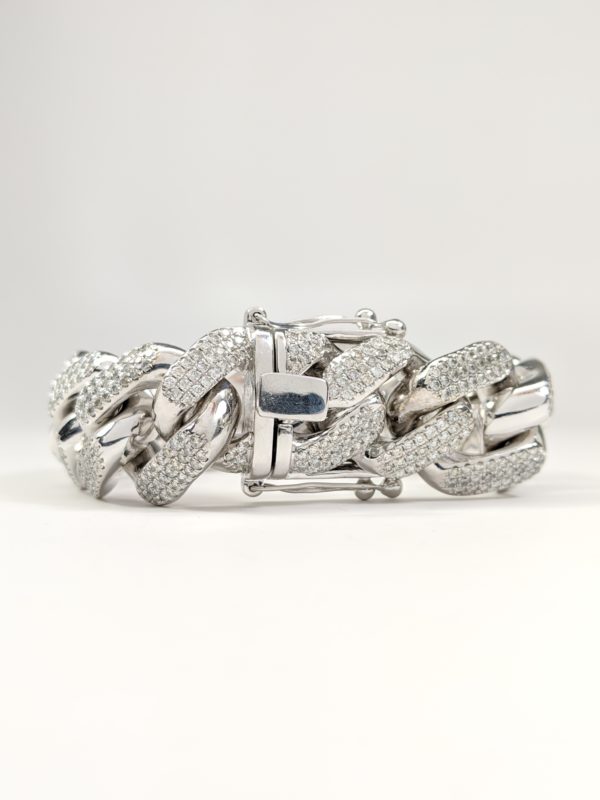 14K White Gold Diamond 11 carat Cuban Link Bracelet 25MM Wide Front Side Box Lock Iced Out