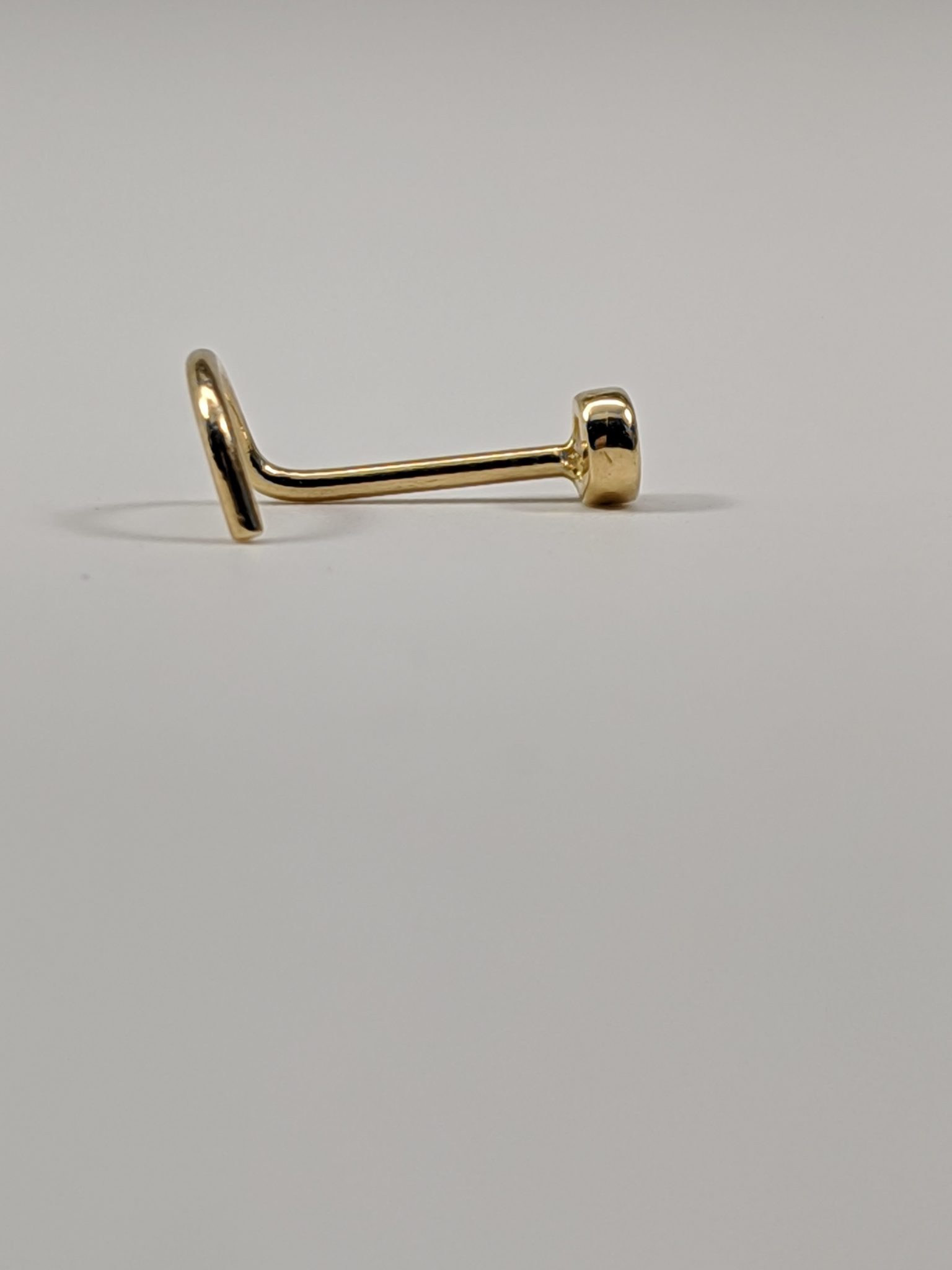 18K Yellow Gold Stud Nose Piercing with genuine white cubic Zirconia c/z Side View