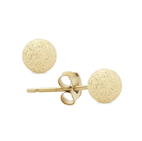 14K Yellow Gold Star Dust Diamond Cut Stud Ball Earrings Push Back Round side view
