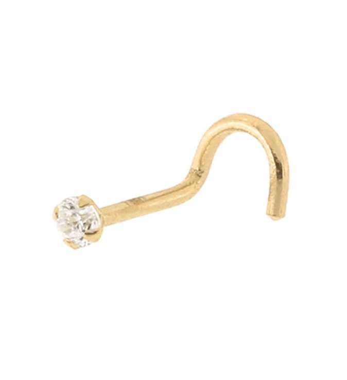 14K Yellow Gold Stud Nose Piercing with Genuine White Cubic Zirconia c/z Side View MM