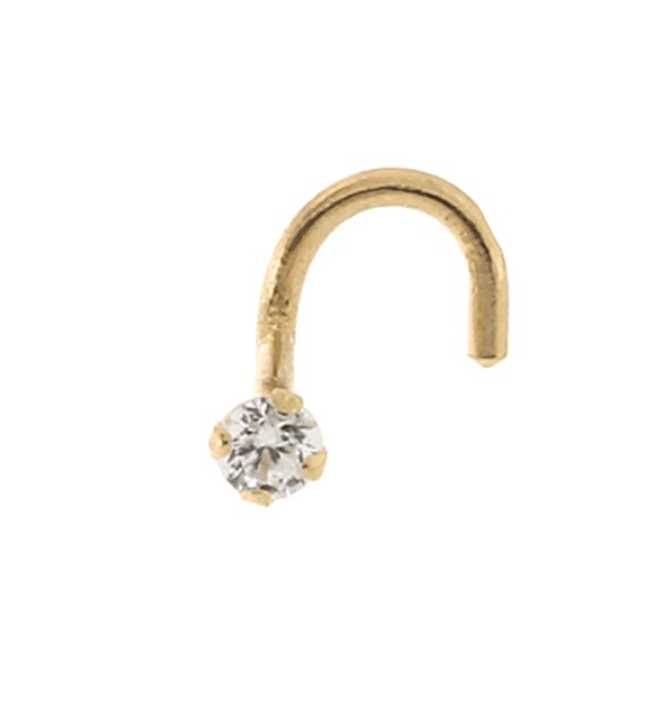 14K Yellow Gold Stud Nose Piercing with Genuine White Cubic Zirconia c/z Front View MM