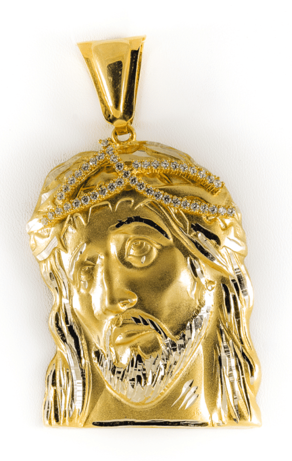 14K Yellow Gold Christ Head Pendant Medal Jesus Piece Hip Hop Jewelry Cuban Link