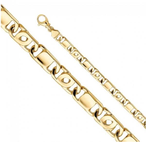 14K Yellow Gold Tiger Eye Bar Link Chain Ojo de Perdiz Fancy Italian Chain