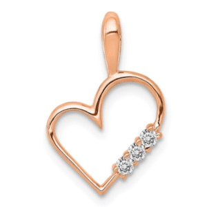 14K Rose Gold Diamond Heart Pendant with three white genuine diamonds