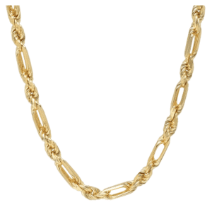 14K Yellow Gold Melano Rope Chain Necklace Thick Solid Figaro Rope MM