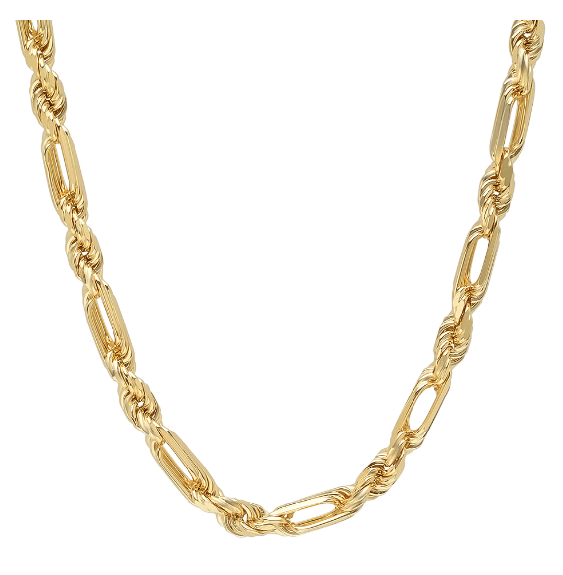 14K Yellow Gold Melano Rope Chain Necklace Thick Solid Figaro Rope MM