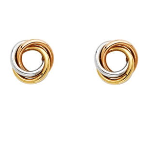 14K Tri-Color Love Knot Earrings Stud Push back Front View