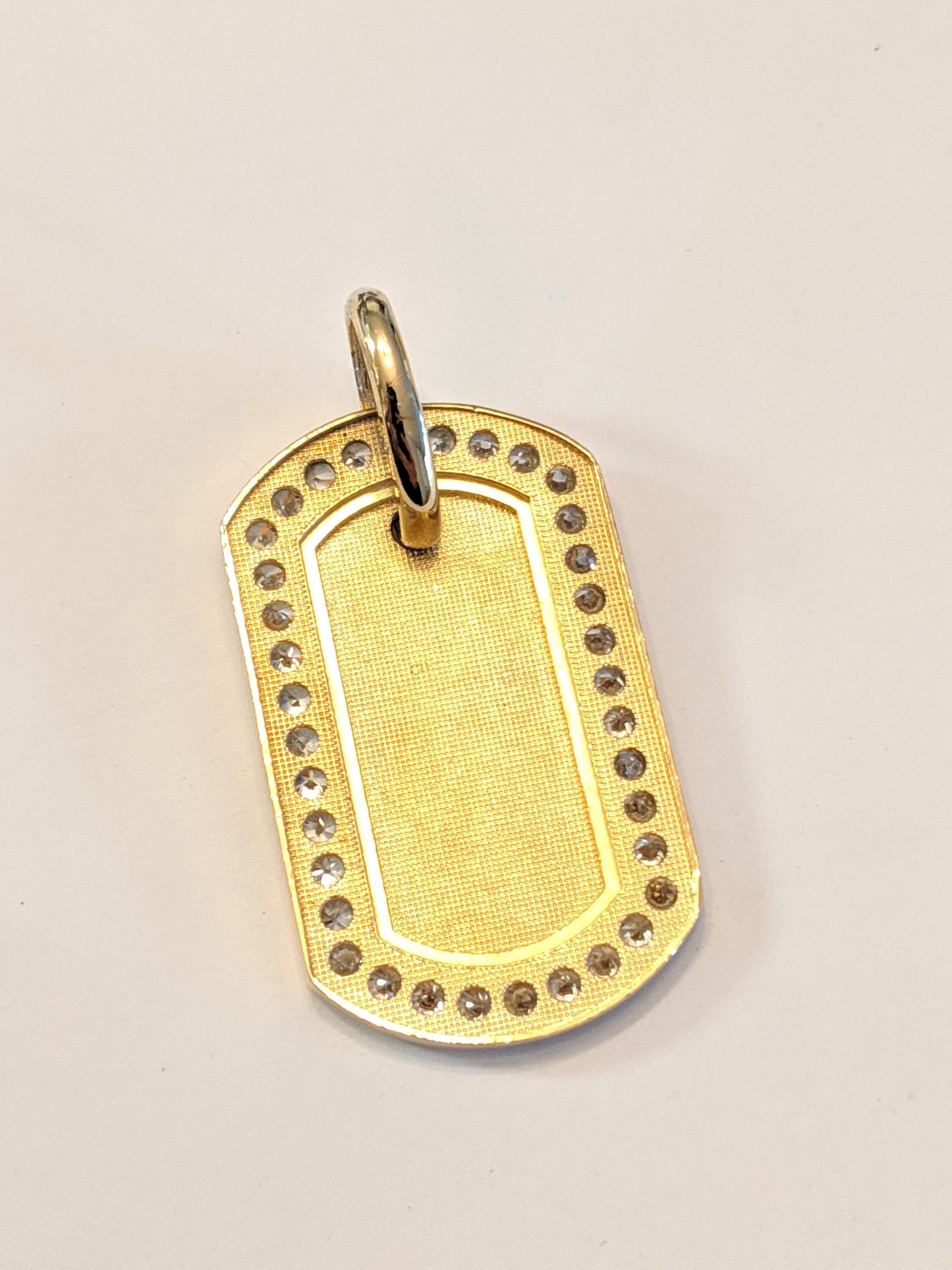 14K Yellow Gold Dog Tag Photo Pendant with Cubic Zirconias Custom Design Rear View