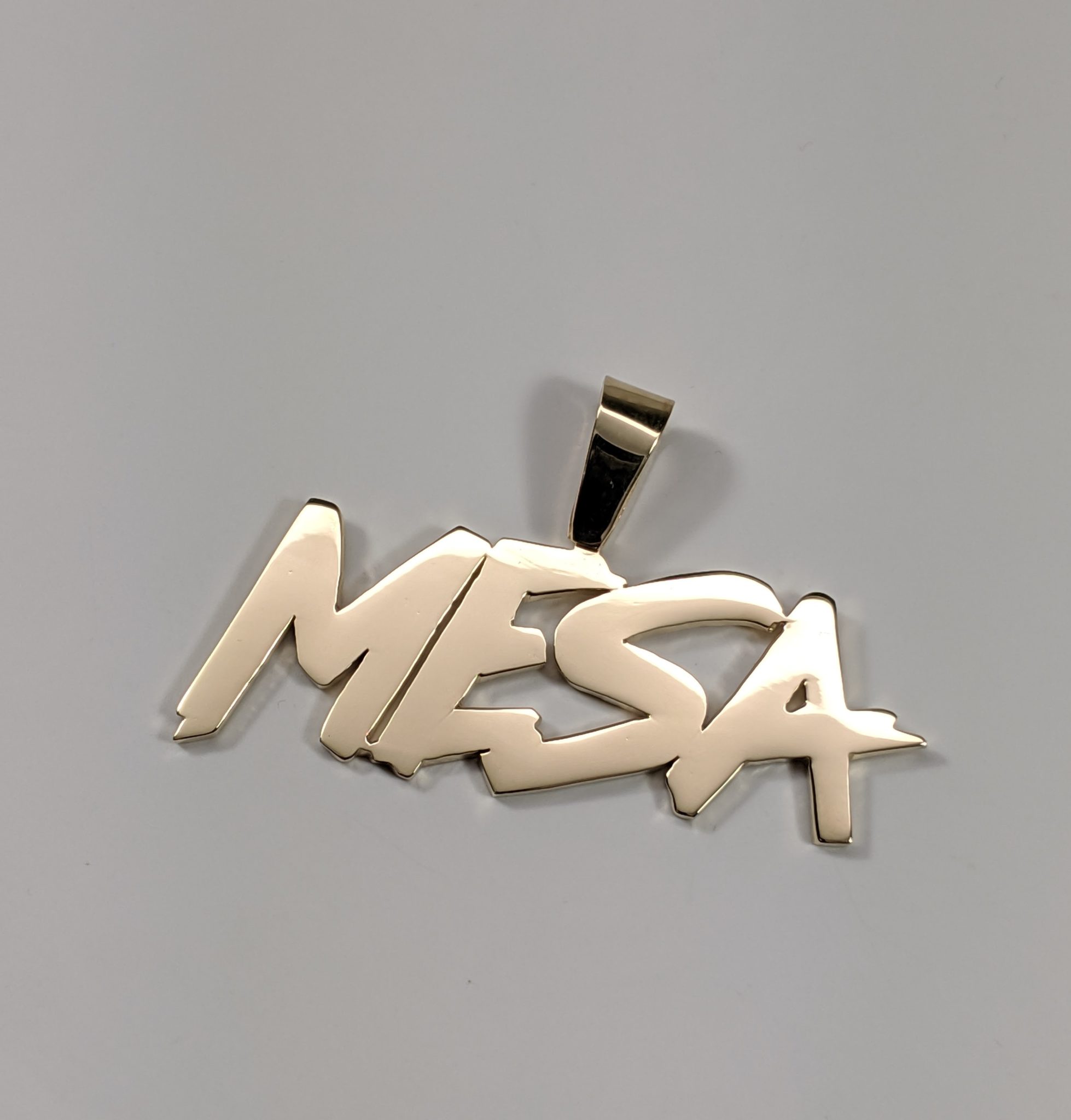 14K Yellow Gold Solid Heavy Hip Hop Rapper Name Pendant Nameplate Design Customize Front View