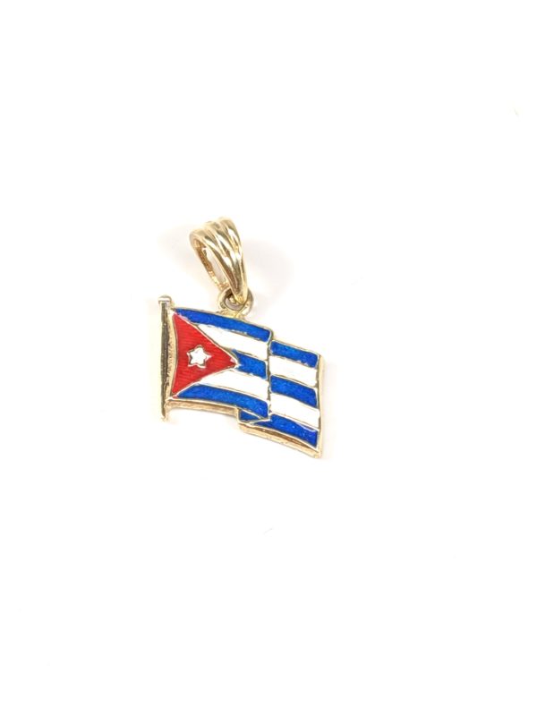 14K Yellow Gold Enameled Cuban Flag Pendant Solid Cuba Havana