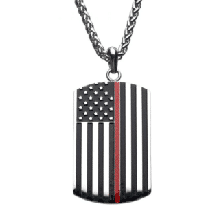 Thin Red Line American Flag Firefighter Military Style Dog Tag Enamel Pendant with Wheat Chain Stainless Steel