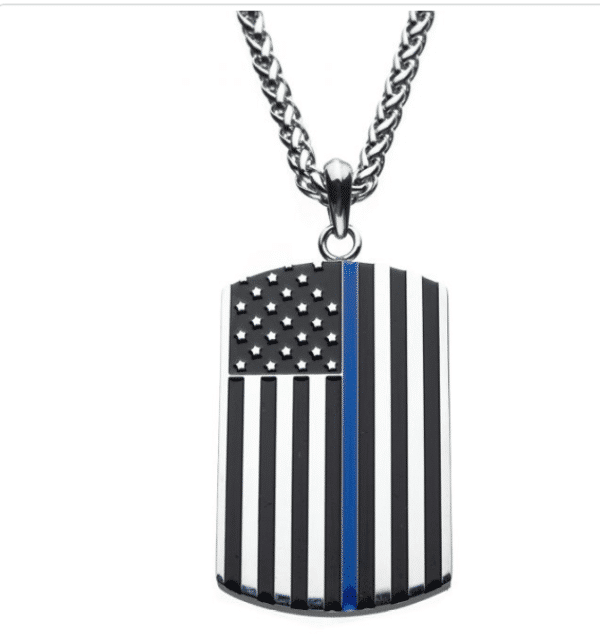 Military Necklace Blue Thin Line Flag Custom Zinc Alloy Pendant Necklace Dog Tags 