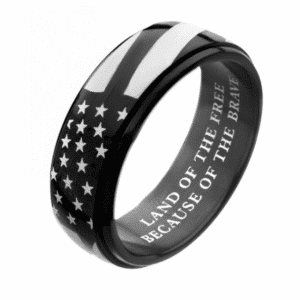 Inox Black Ion Spinner American Flag Pride Rings Stainless Steel 316L "Land of the free because of the brave"