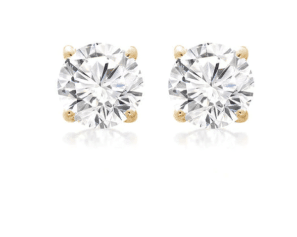 14K Yellow Gold Round Cubic Zirconia Stud Earrings