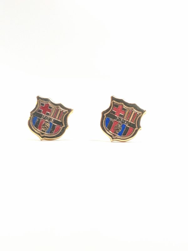 14K Yellow Gold Barcelona Screwback Stud Earrings Enameled Soccer