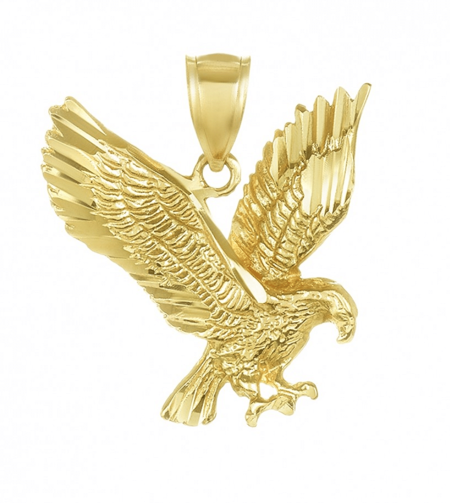 14K Yellow Gold American Bald Eagle Pendant Solid Small Size