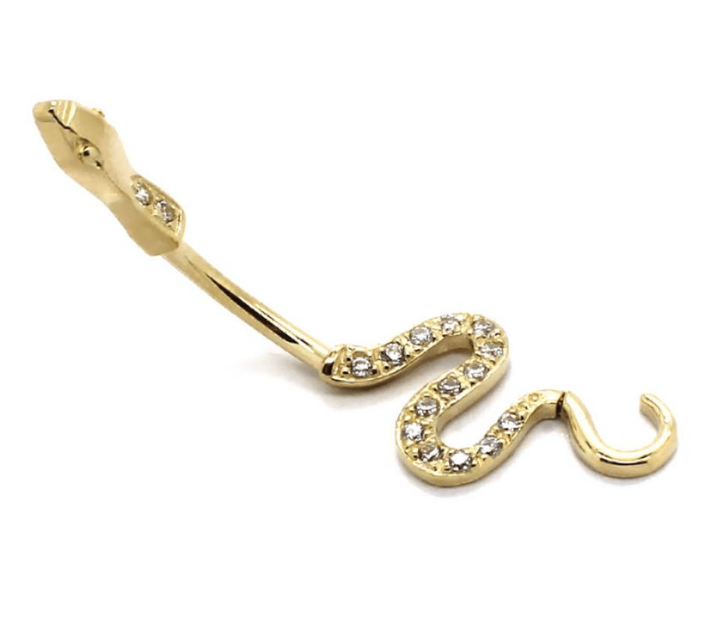 14K Yellow Gold Cubic Zirconia Snake Belly Button Navel Stomach Body Piercing Side View