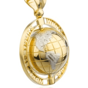 14K Yellow Gold "World Is Yours" Globe Pendant Two-Tone Rhodium Continents Hip-Hop Side View