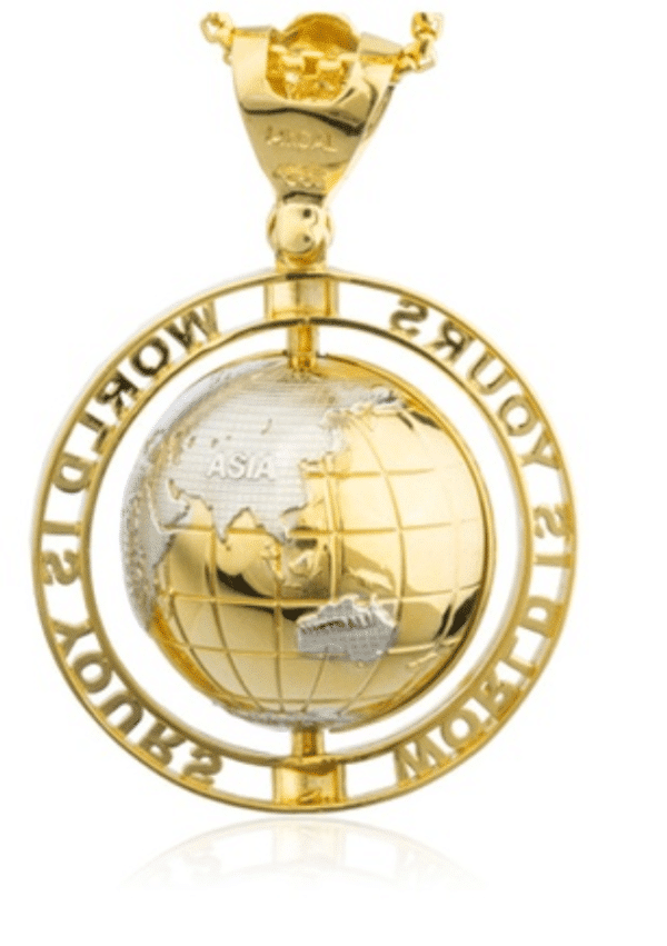 14K Gold The "World is Yours" Rotating Globe Pendant Carbo Jewelers