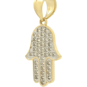 Solid 14K Yellow Gold Hamsa Hand of God Pendant with Genuine white Cubic Zirconias Side View