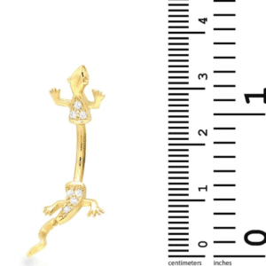 14K Yellow Gold Lizard Reptile Bellybutton Piercing with Genuine White Cubic Zirconias Scale View