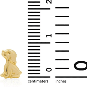 14K Yellow Gold Sitting Puppy Dog Pushback Stud Earrings Front Scale View