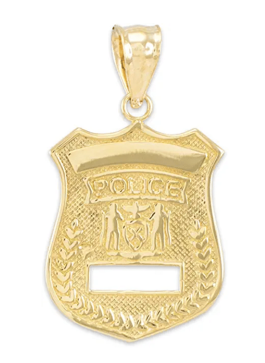 14K Yellow Gold Police Badge Pendant Large, Blue live matter, Ladies Police Badge, Police Coat of Arms