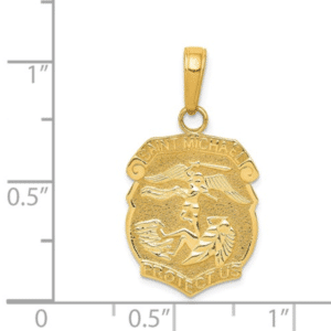 14K Yellow Gold Saint Michael Medal Badge Pendant, Saint Michael Protect Us Police Officer Small Size, Scale View