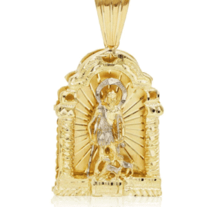 14K Yellow Gold San Lazaro Pendant 3D Medal Medium, Mid-Sized, Solid Gold for Cuban Link Chain Santero, Santeria, Saint Lazarus, Two-tone