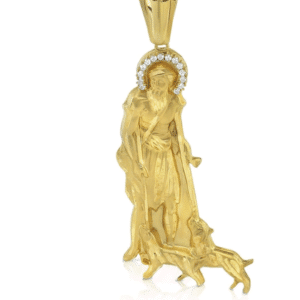 14K Yellow Gold San Lazaro Medal 3D Pendant Large Size, Medium Mid-Sized for Cuban Link Chain Santero, Santeria, Saint Lazarus, Solid Gold, Covered back