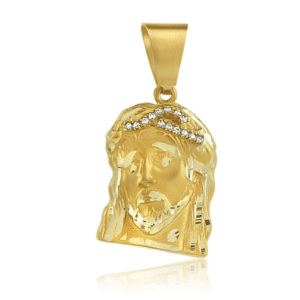 14K Yellow Gold Christ Head Pendant Medal Small Size Jesus Piece Hip Hop Jewelry Cuban Link