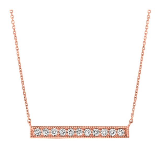 14K rose gold straight diamond bar necklace adjustable in 16" and 18", gifts for her delicate diamond jewelry