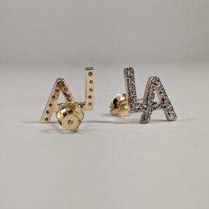 Solid 14K Yellow Gold Pave L.A. Diamond Stud Earrings with Screw Back Setting, Back View