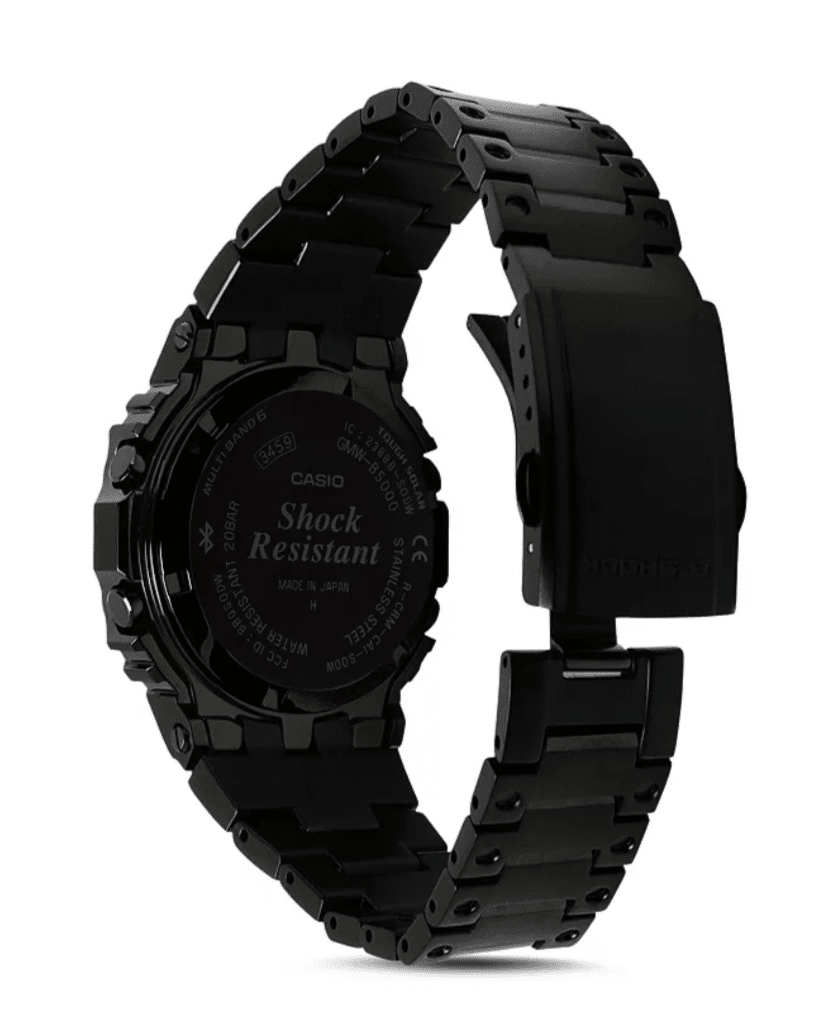 GMWB5000GD-1 G-Shock by Casio Tough Solar Black Stainless Steel Bluetooth Connectivity Men's Watch Digital Back View, Analog