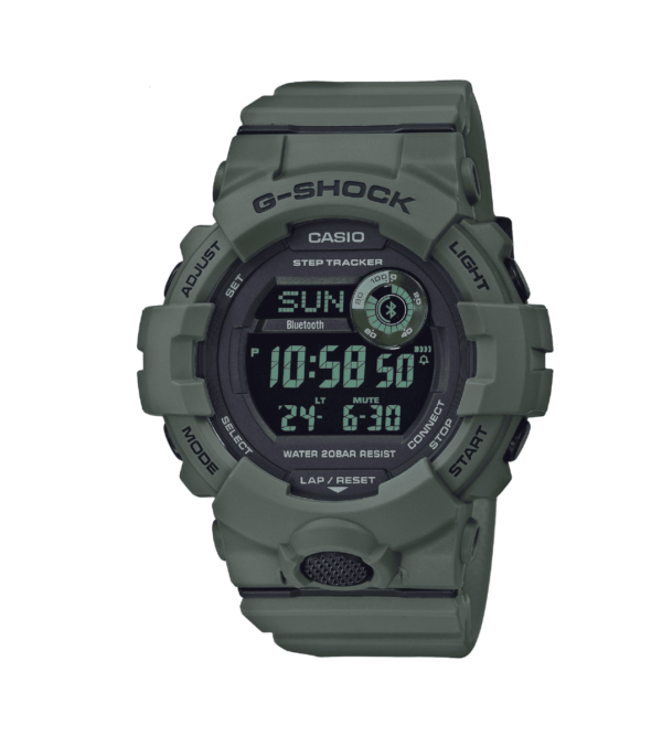 GBD800UC-3 G-Shock by Casio Green Bluetooth Connectivity Mineral Glass, Step Tracker, Front View