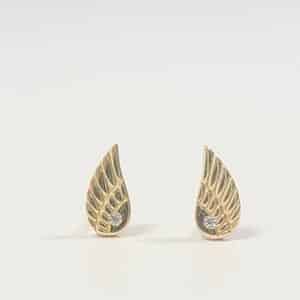 14KT Yellow Gold Ladies Stud Angel Wing Earrings with Cubic Zirconia