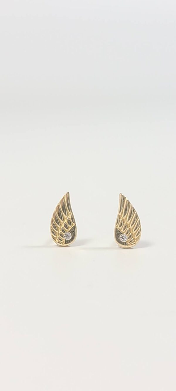 14KT Yellow Gold Ladies Stud Angel Wing Earrings with Cubic Zirconia